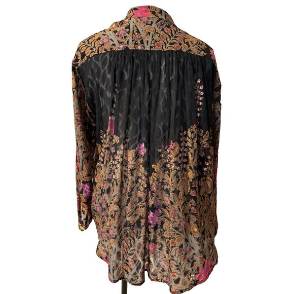 Tracy Reese Top 4 Silk Long Sleeve Floral Burnout Paisley Romantic Fairy Flowy - Picture 3 of 10